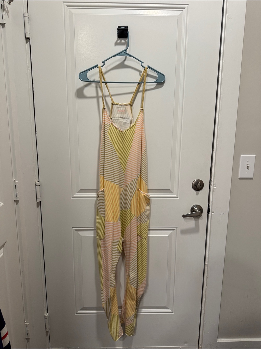 Free People Pastel Yellow & Pink Striped Jumpsuit